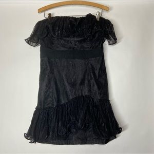 Pearl Georgina Chapman Marchesa Size 12 Black Floral Lace Strapless Dress *flaws